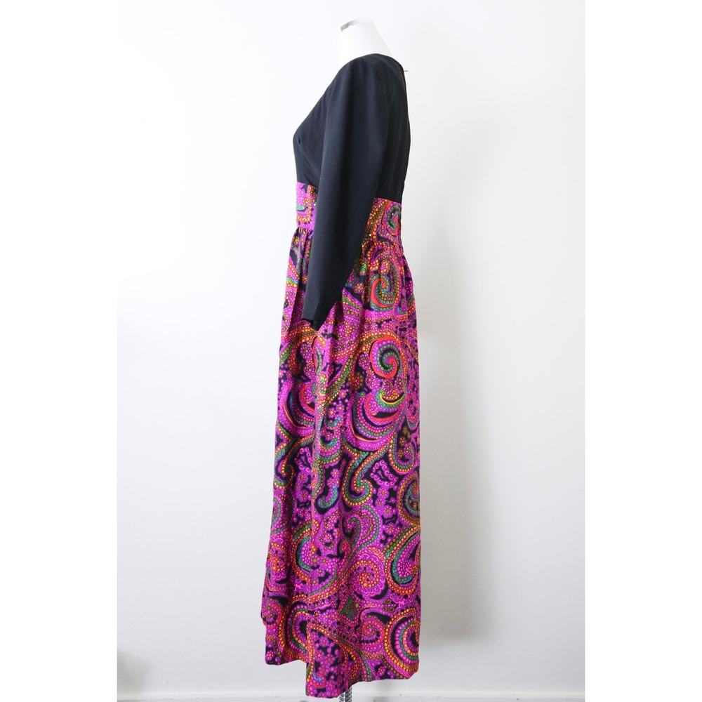 Vintage 1970 Paisley Print Scoop Neck Maxi Dress Rhinestone Disco Hippie - Picture 8 of 13